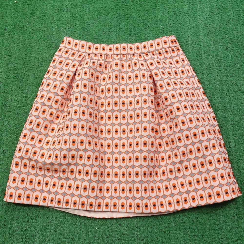 J Crew Skirt Womens 00‎ Orange Pink Geometric A Line Lined 100% Polyester Mini